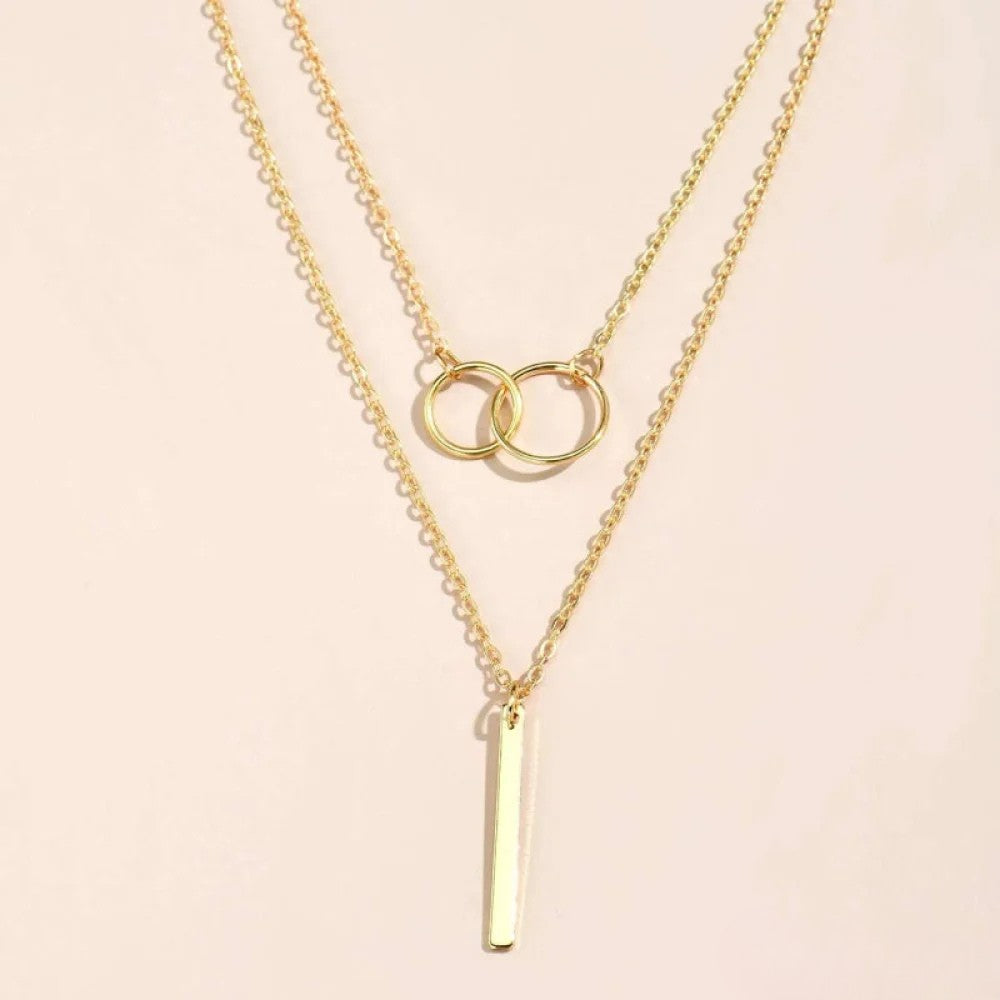 Talia | Retro Gold Double Circle Pendant Necklace