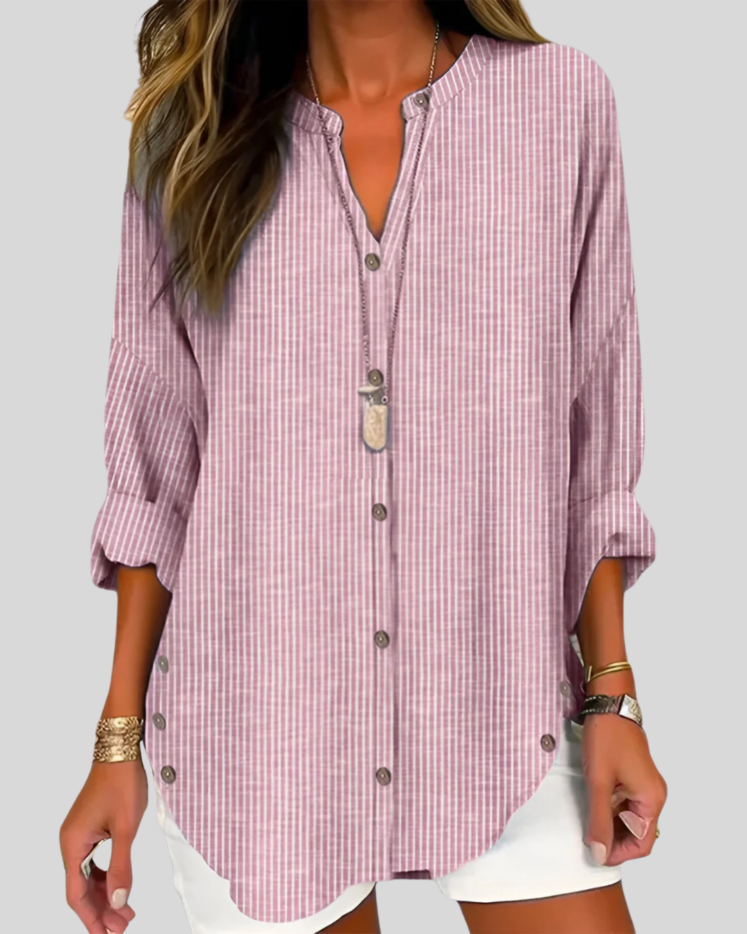 Talia | Elegant V-Neck Blouse with Vertical Stripes