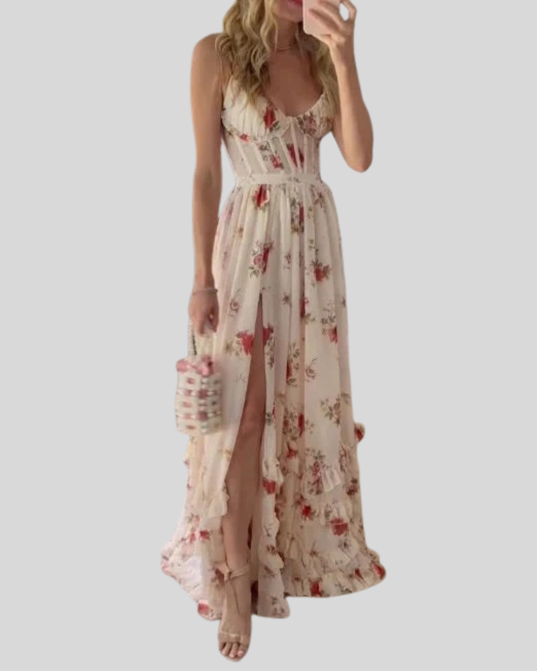 Talia | Sweetheart Floral Dress With High Slit