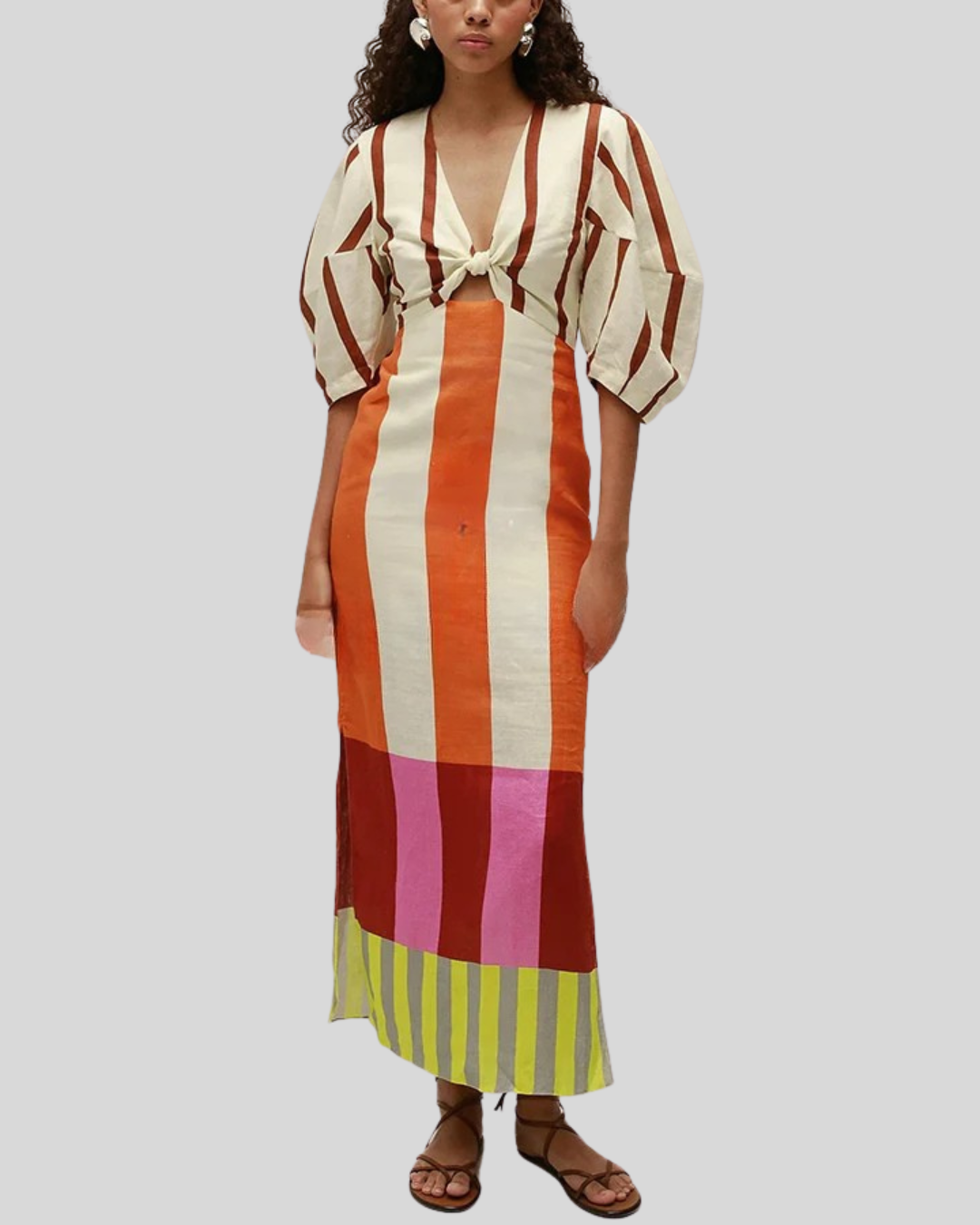 Talia | Knot Front Puff Sleeve Maxi Dress