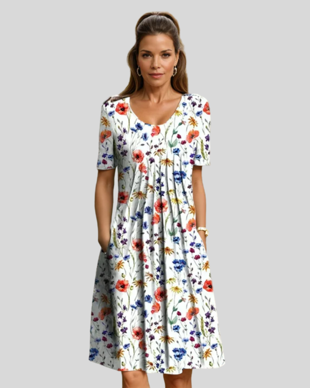 Talia | Pleated Floral Midi Dress With Charm