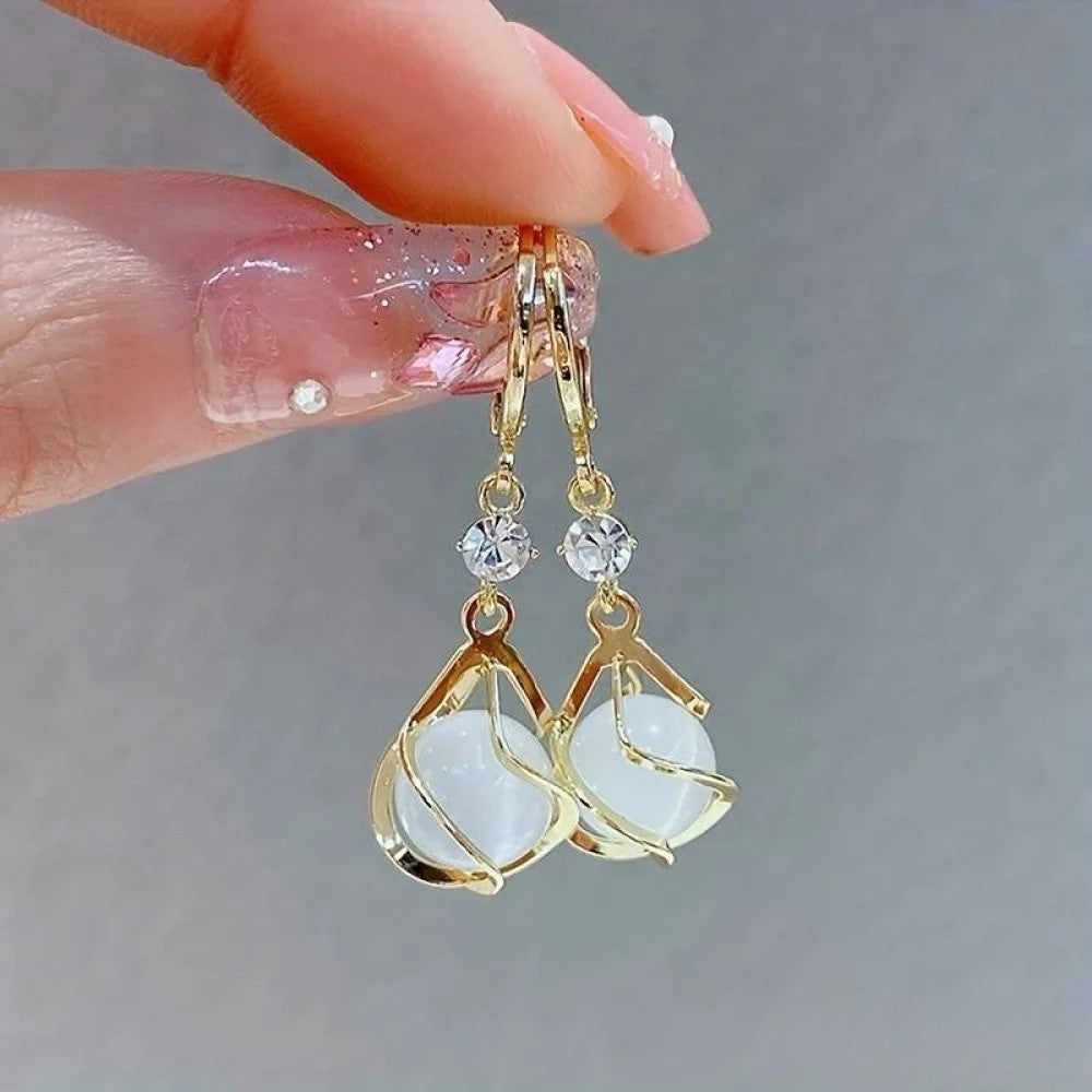 Talia | Antique White Opal Gold Drop Earrings