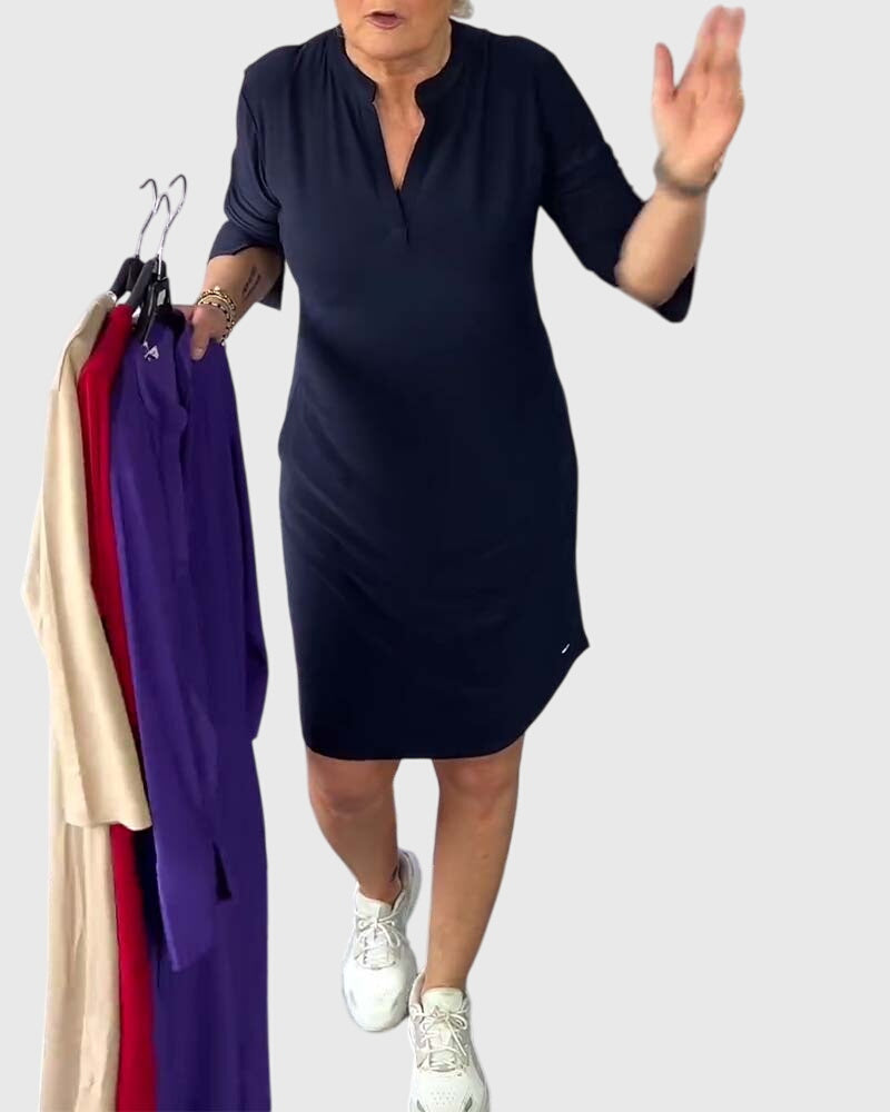 Talia | Solid V-Neck Dress