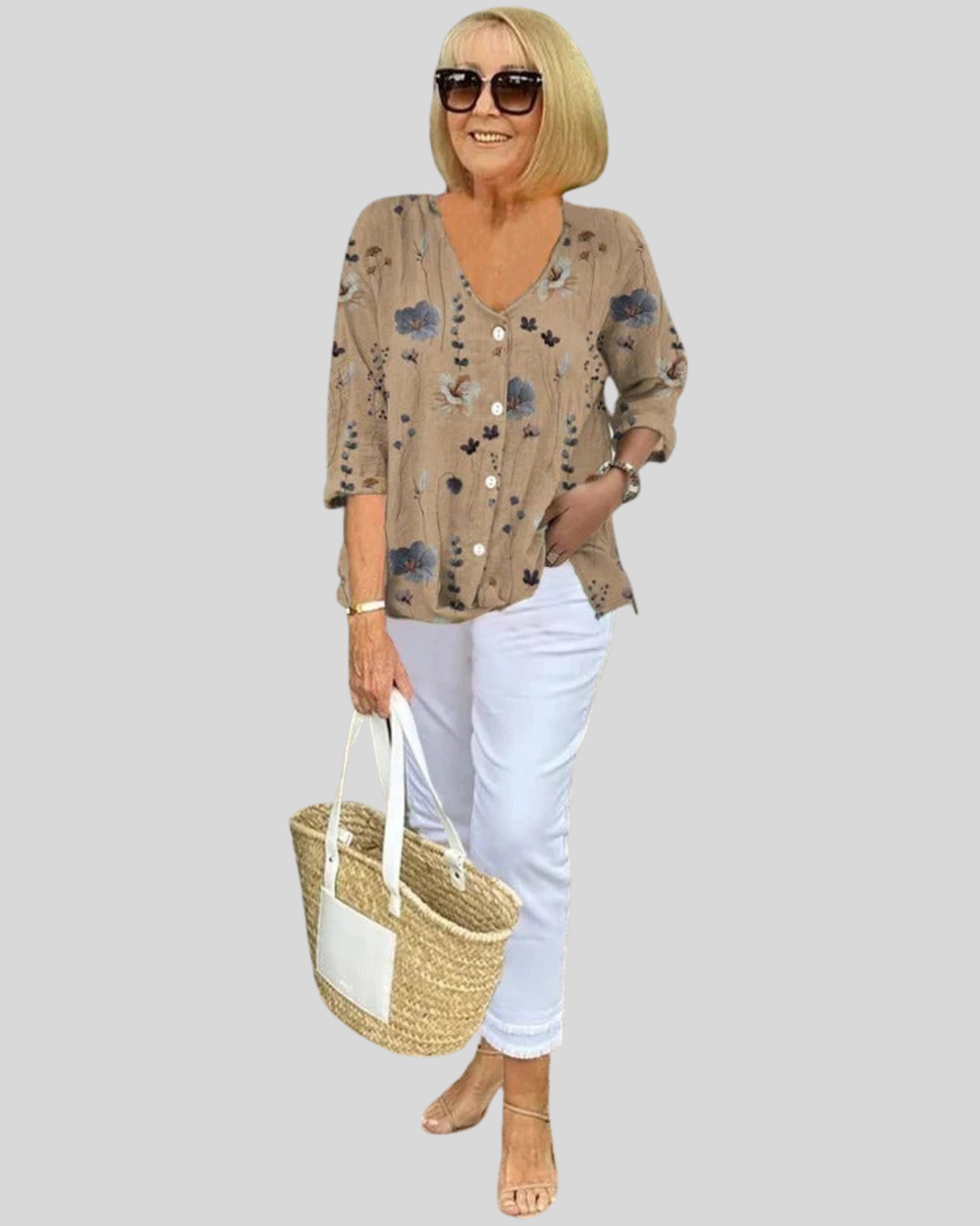 Talia | Linen Floral Button-Down Blouse