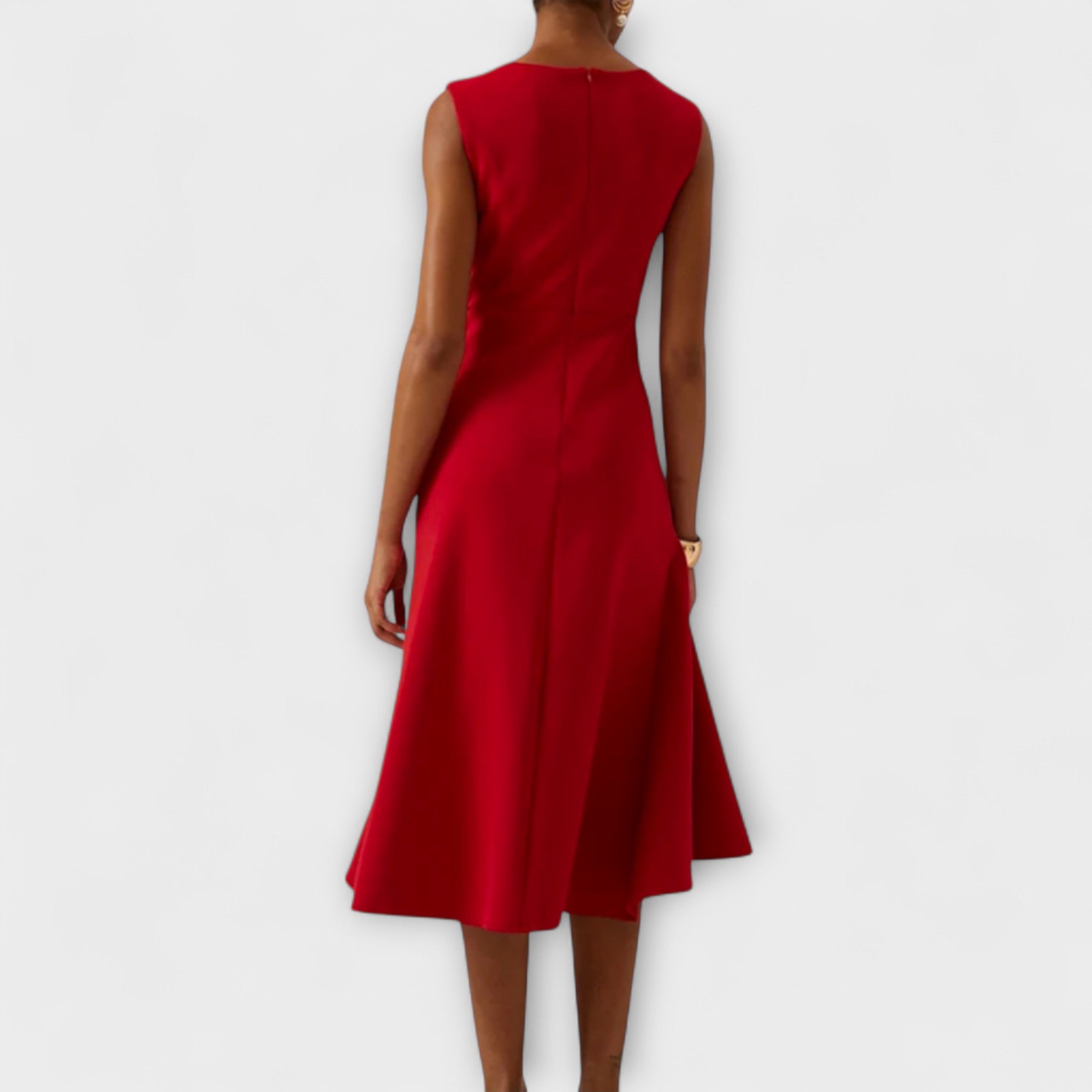 Talia | Draped Asymmetric Sleeveless Midi Dress