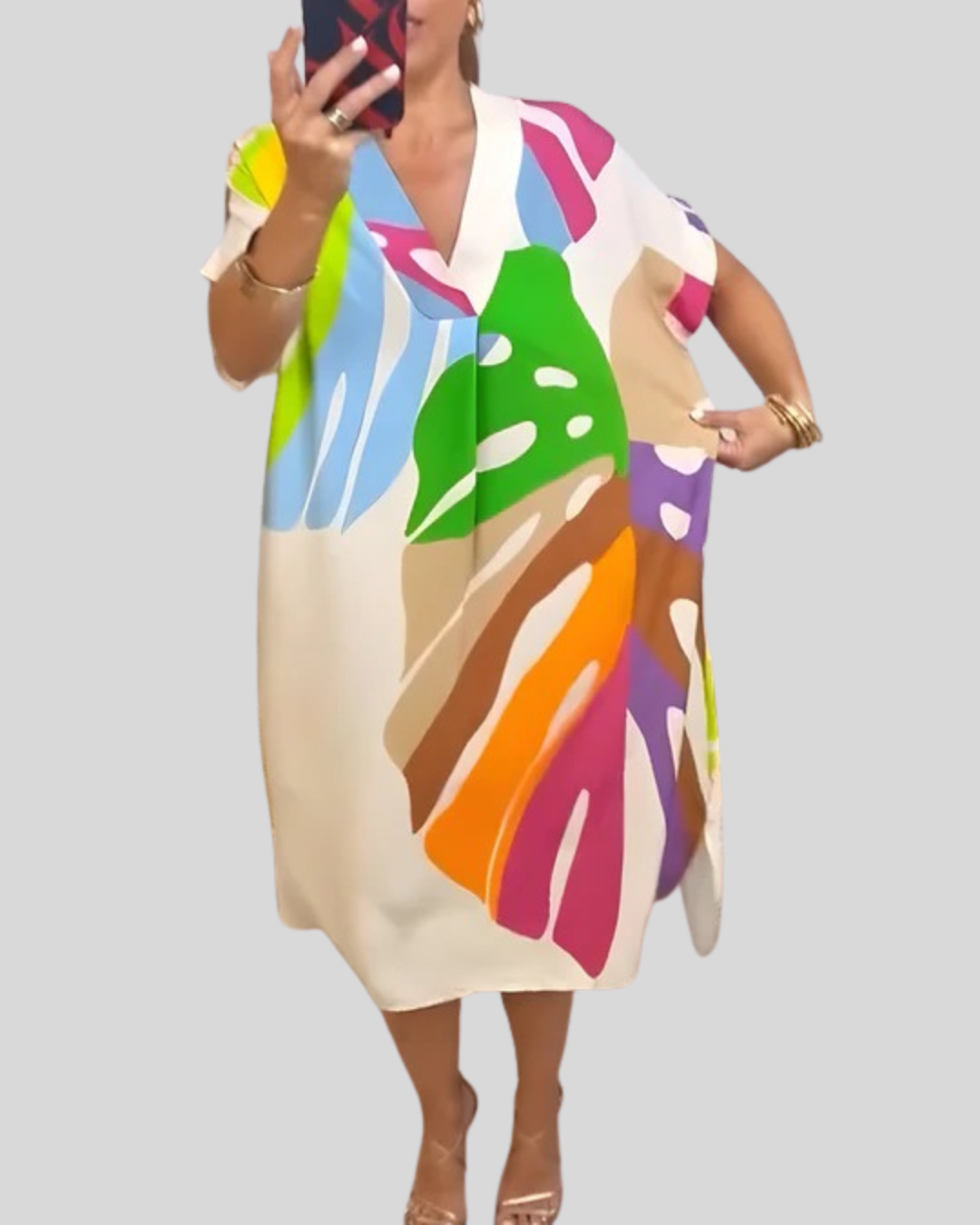 Talia | Colorful Casual Leaf Print Dress