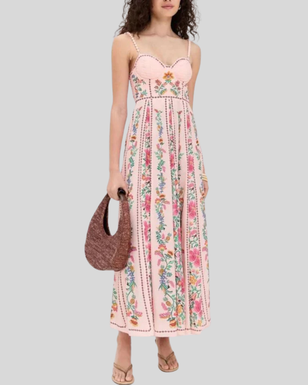 Talia | Beaded Strap Forest Print Maxi Dress