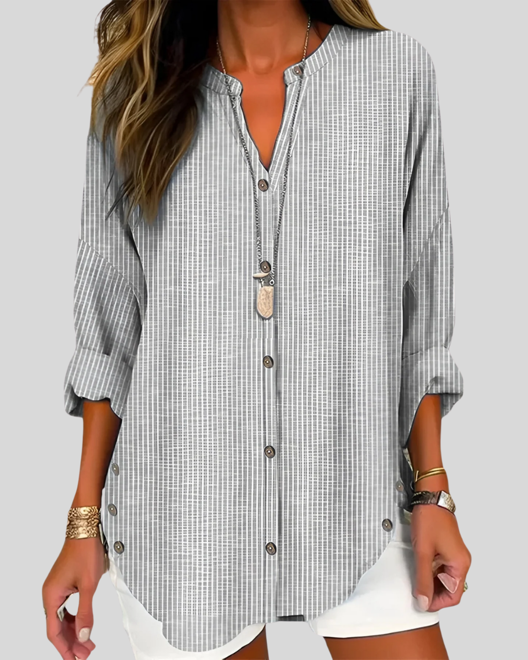 Talia | Elegant V-Neck Blouse with Vertical Stripes