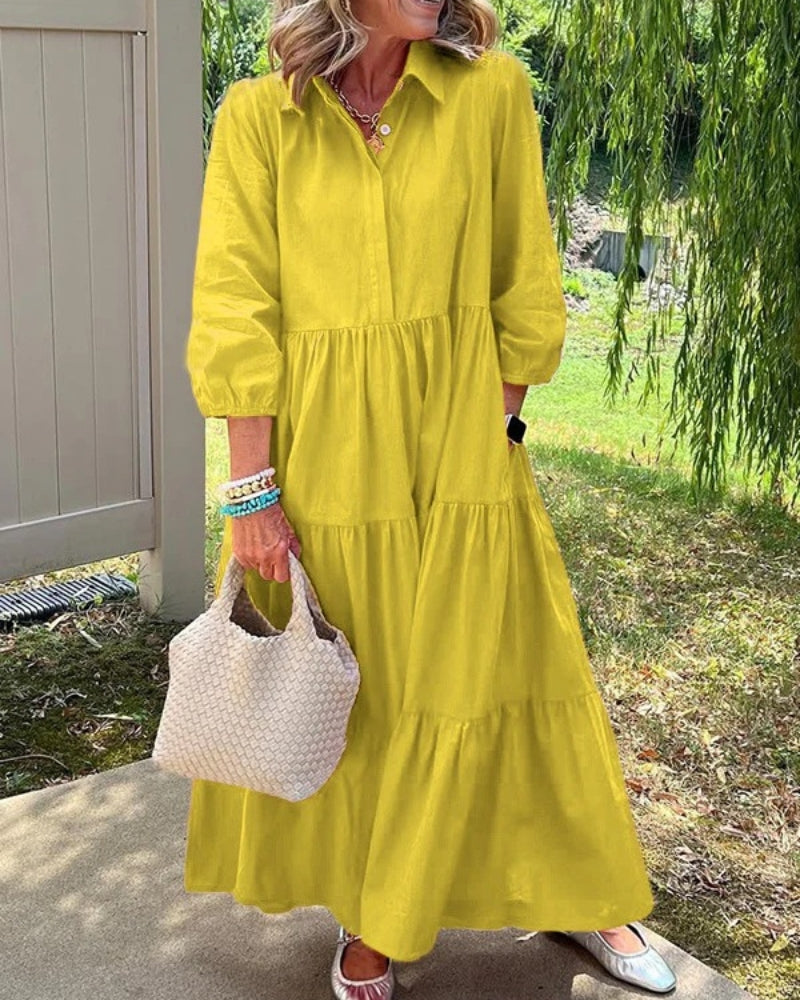Talia | Button-Up Tiered Maxi Dress With Pockets