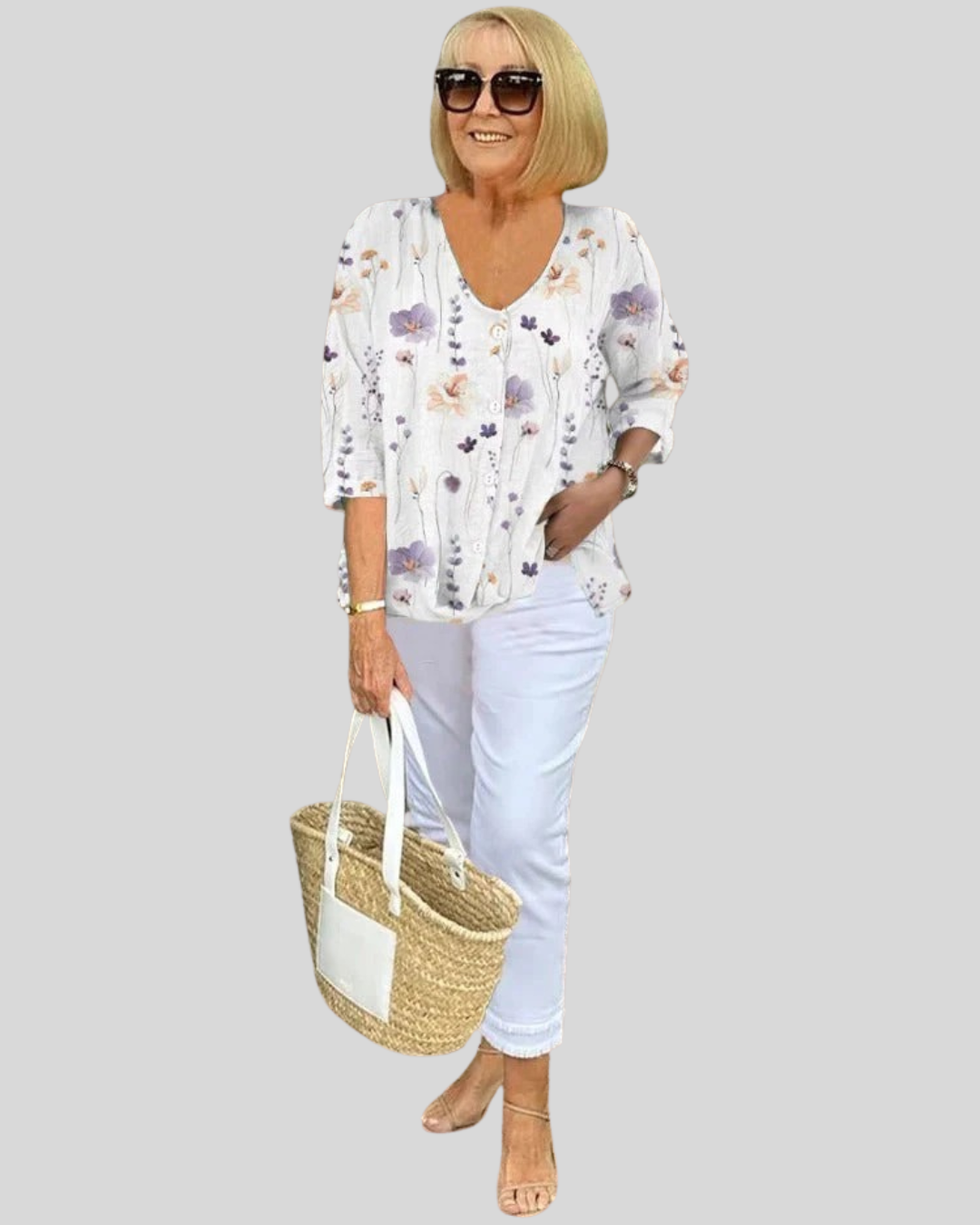 Talia | Linen Floral Button-Down Blouse