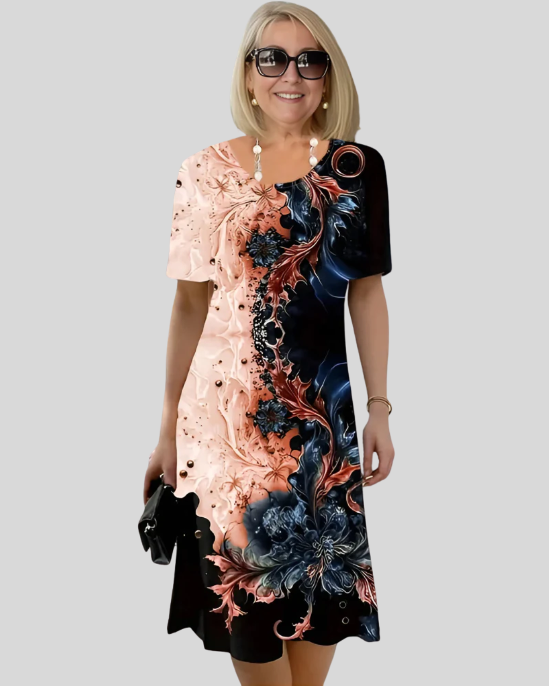 Talia | Comfortable Abstract Print Midi Dress