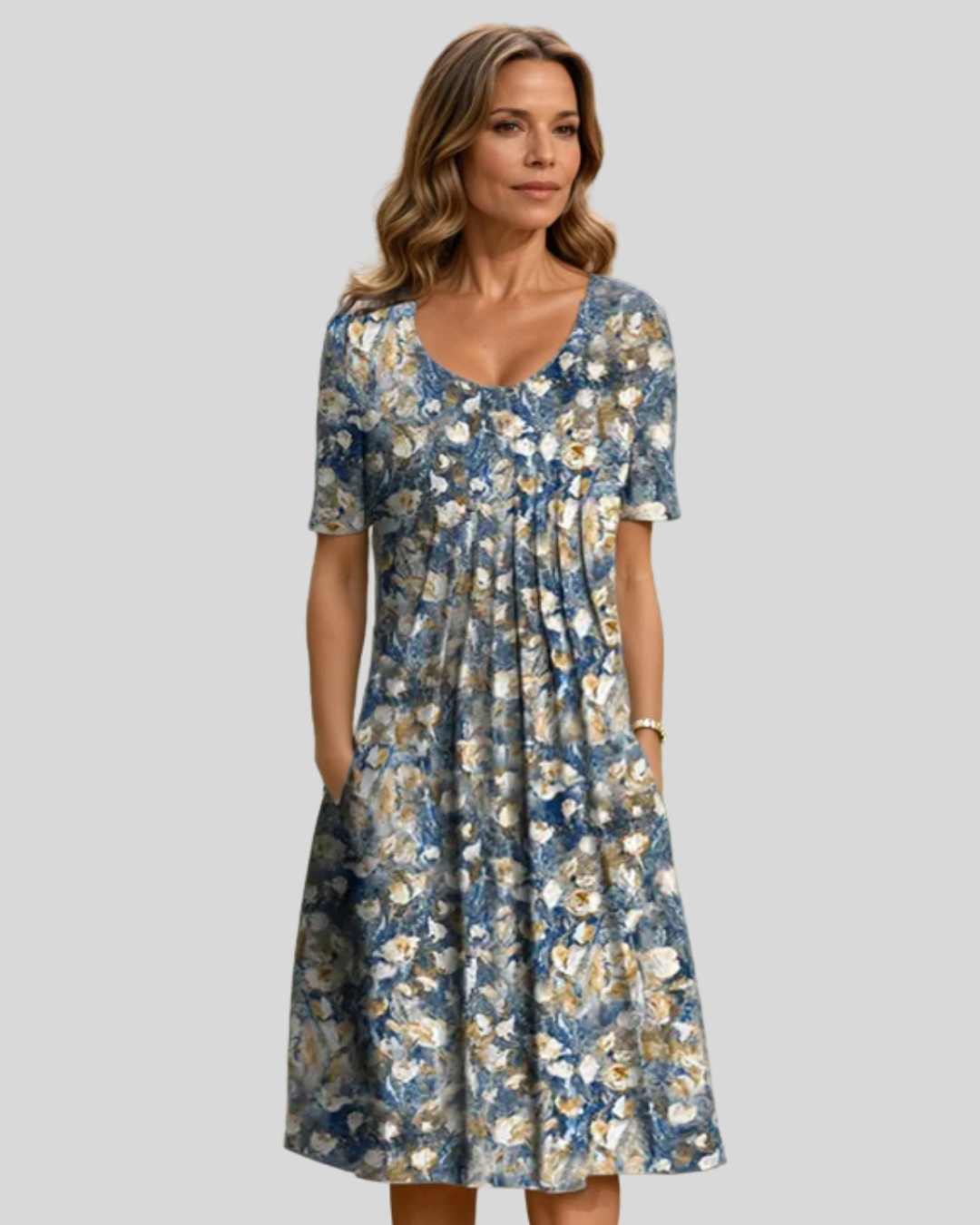 Talia | Pleated Floral Midi Dress With Charm
