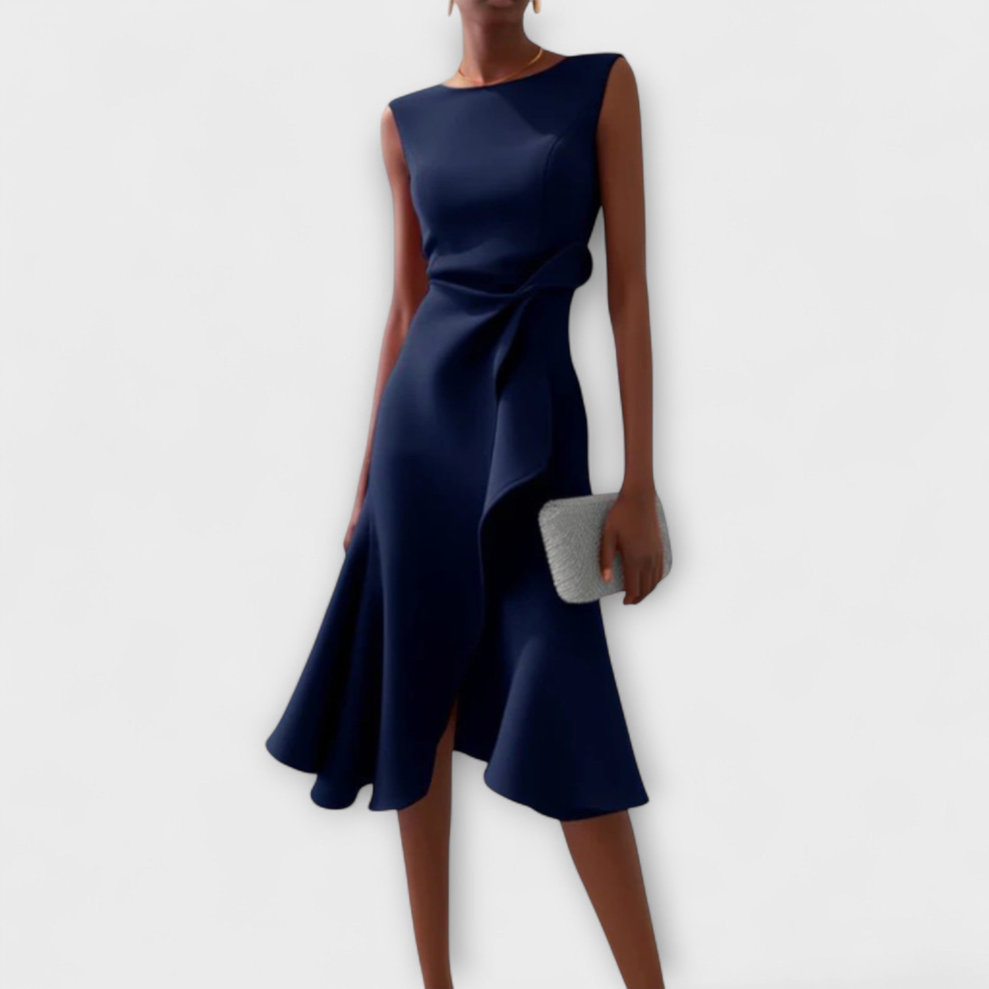 Talia | Draped Asymmetric Sleeveless Midi Dress