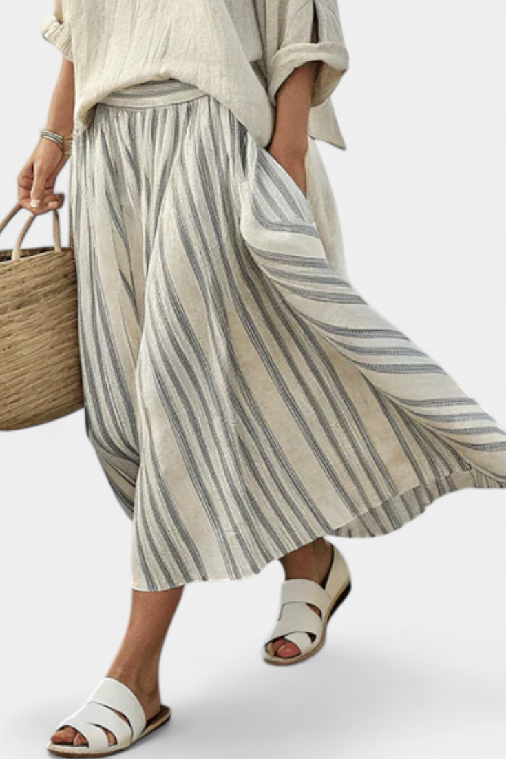 Talia | Comfortable Loose Blouse & Striped Midi Skirt