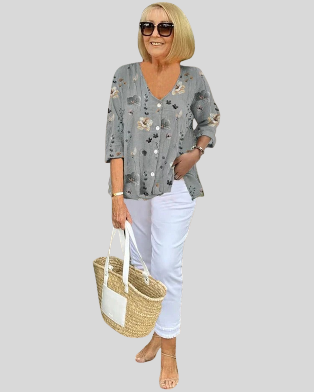 Talia | Linen Floral Button-Down Blouse