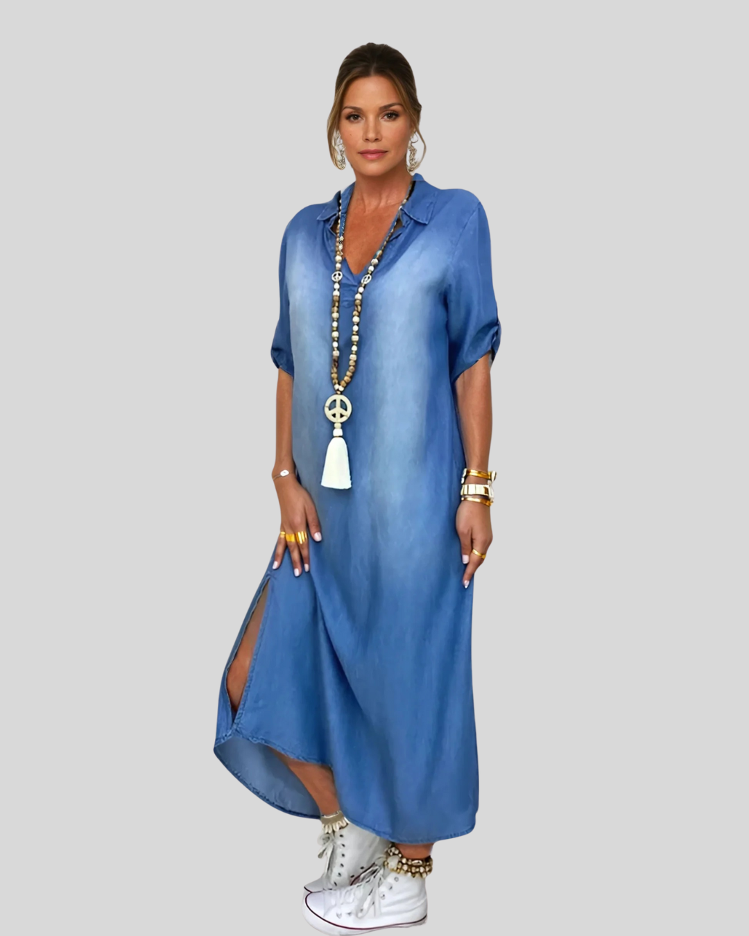 Talia | Washed Denim Dress With Movement