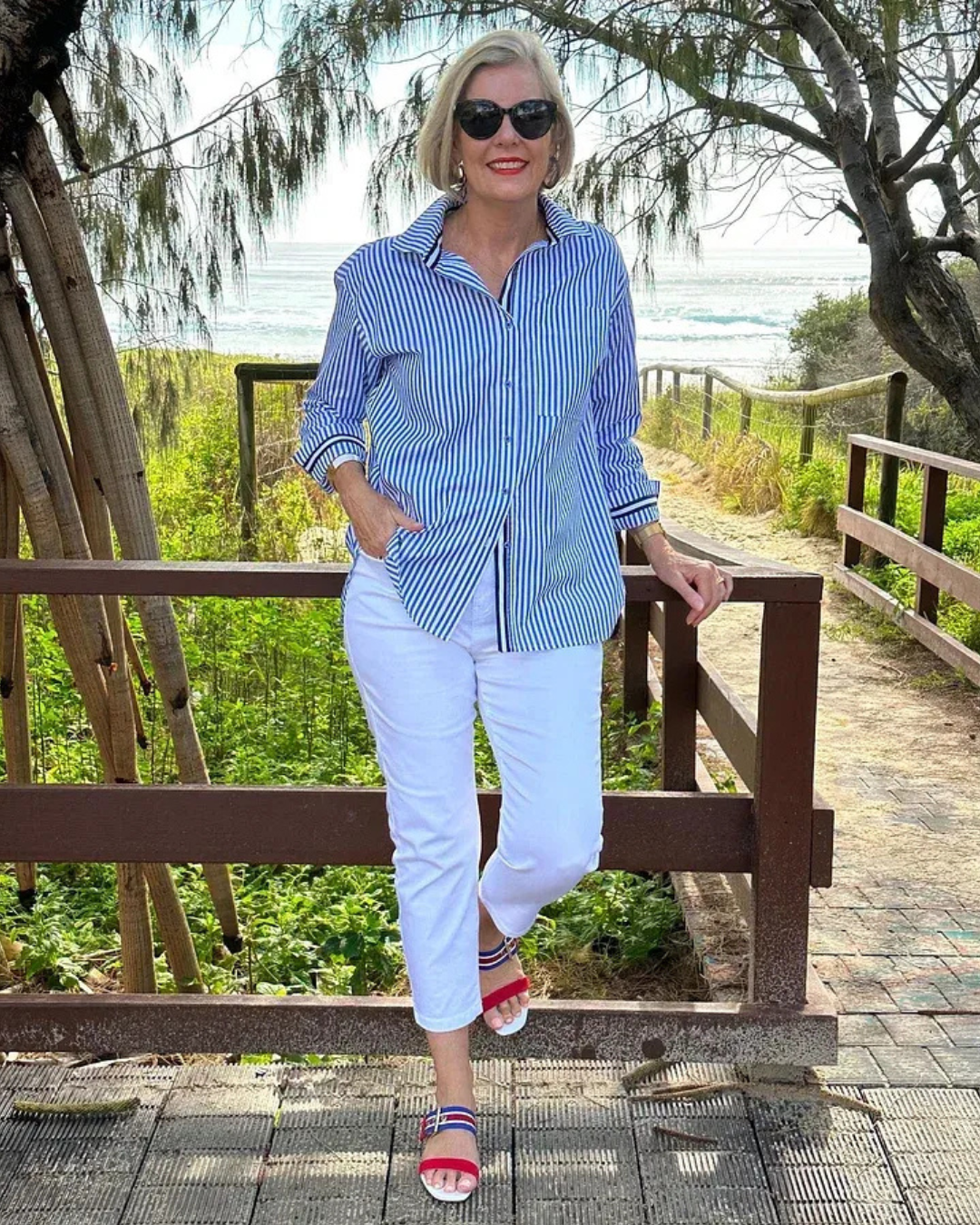 Talia | Striped Long Sleeve Button-Down Shirt