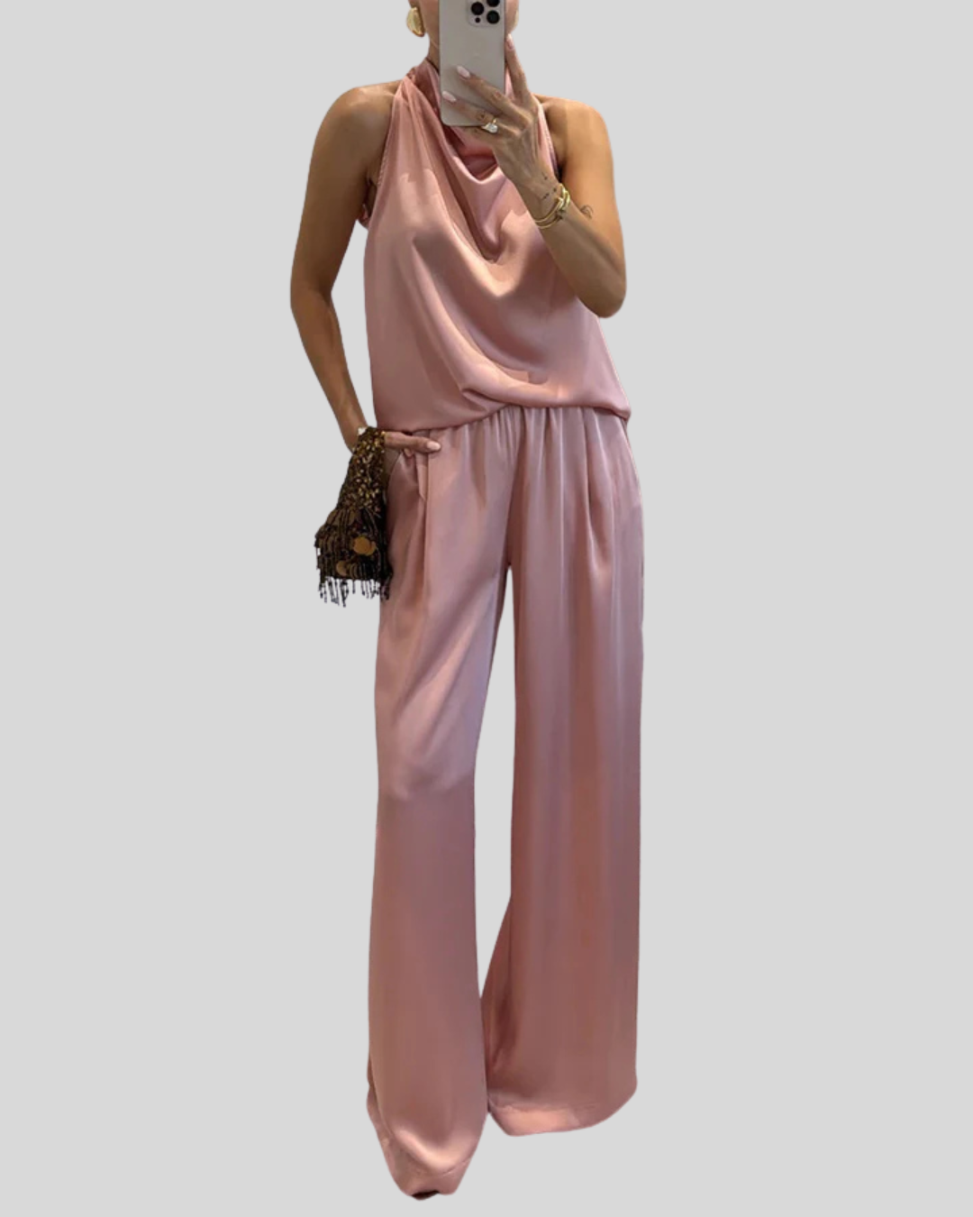 Talia | Elegant Satin Top And Pants Set