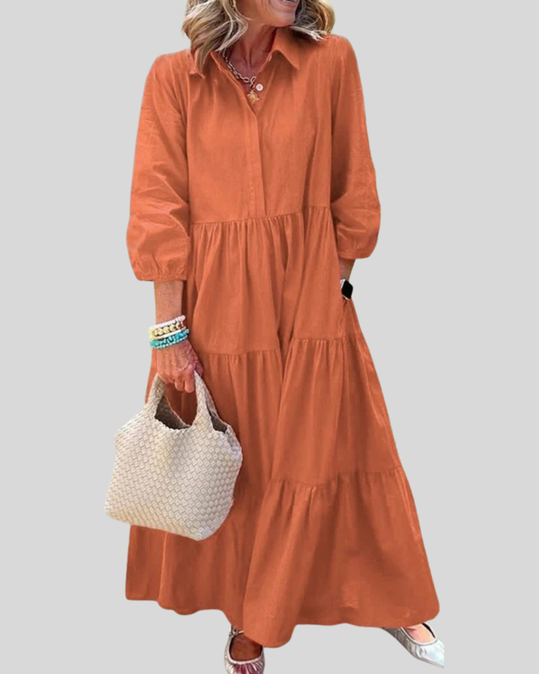 Talia | Button-Up Tiered Maxi Dress With Pockets