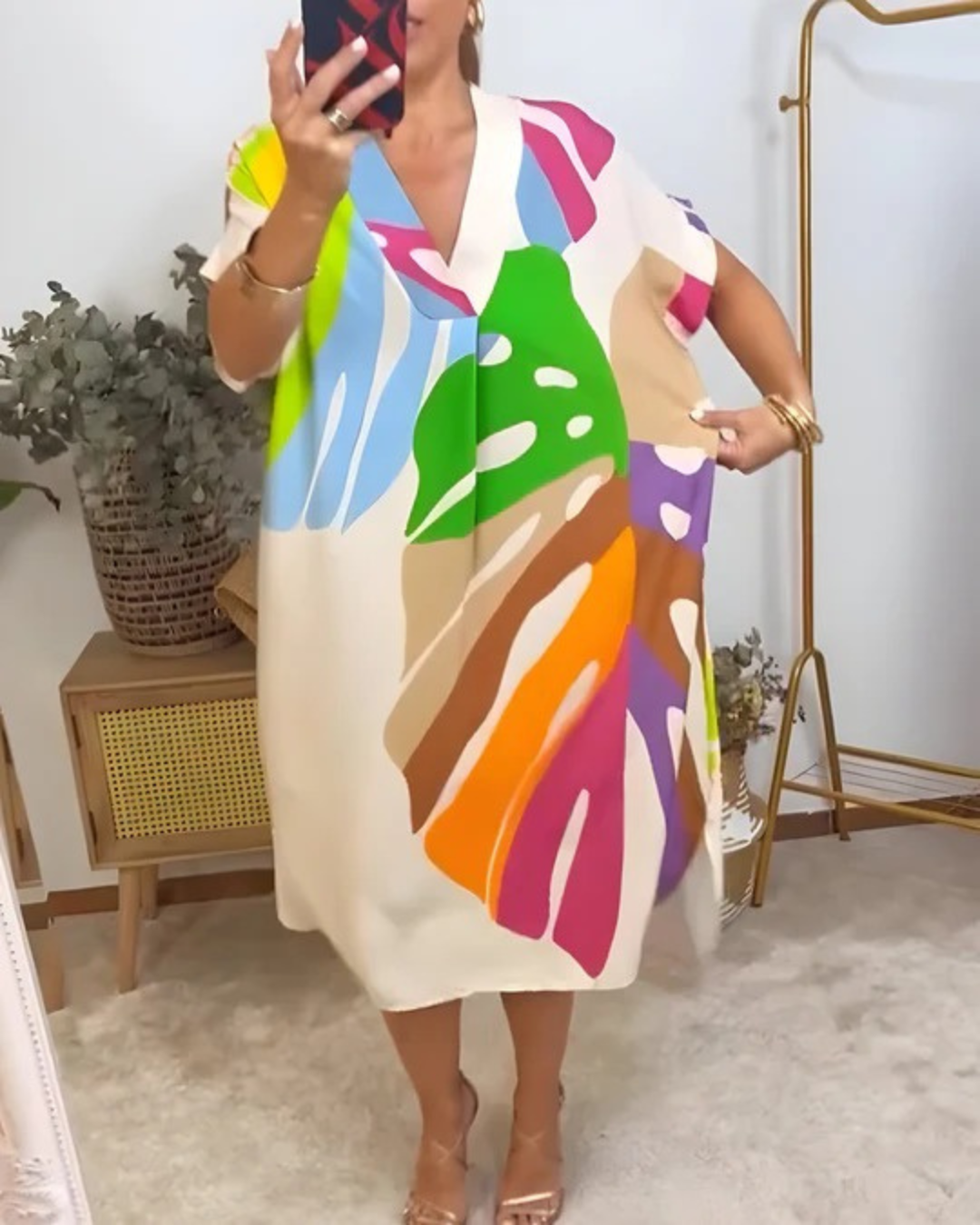 Talia | Colorful Casual Leaf Print Dress