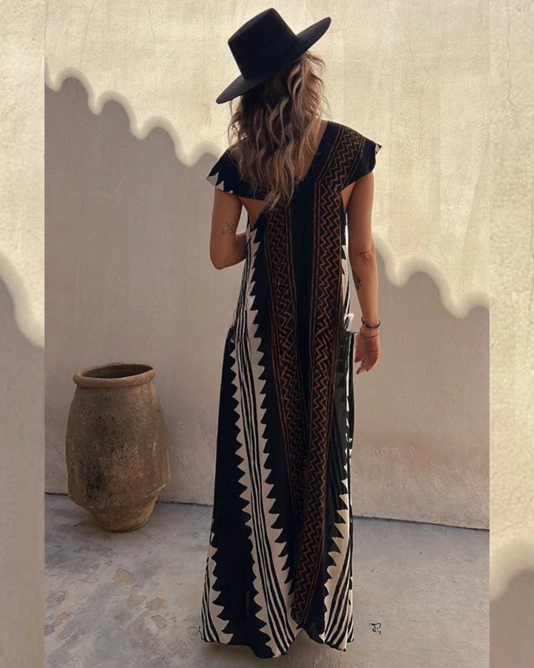 Talia | Ethnic Print V-Neck Maxi Dress