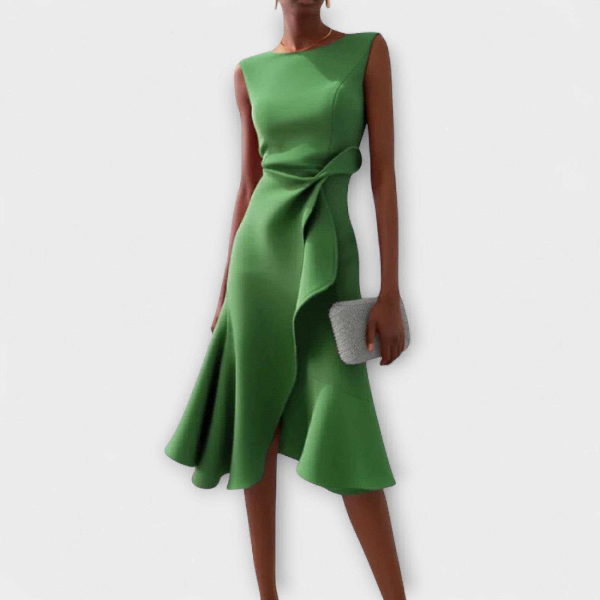 Talia | Draped Asymmetric Sleeveless Midi Dress