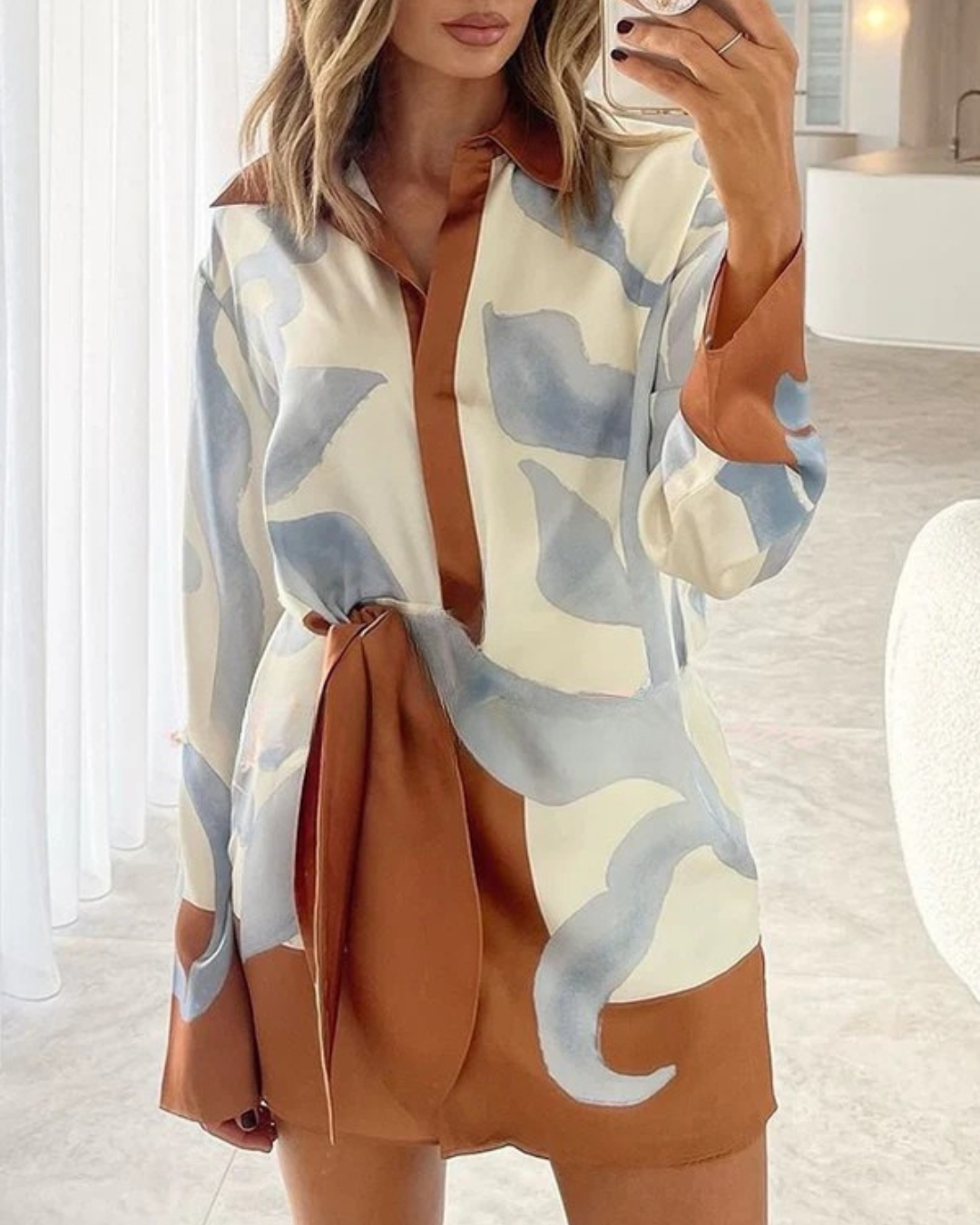 Talia | Satin Unique Print Tie-Up Dress