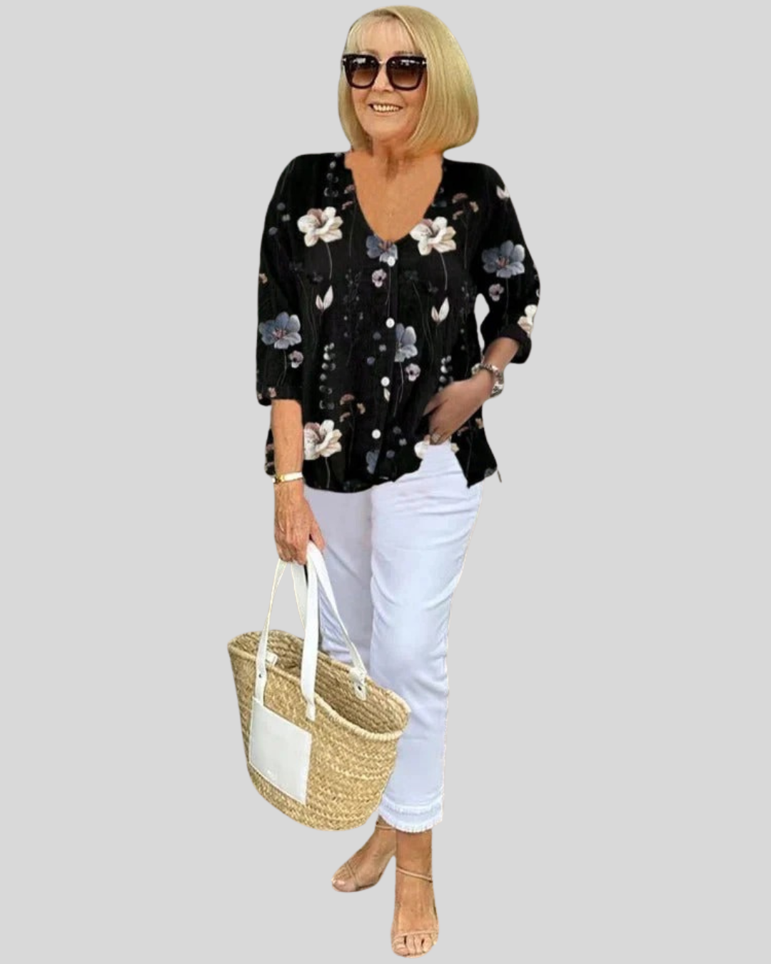 Talia | Linen Floral Button-Down Blouse