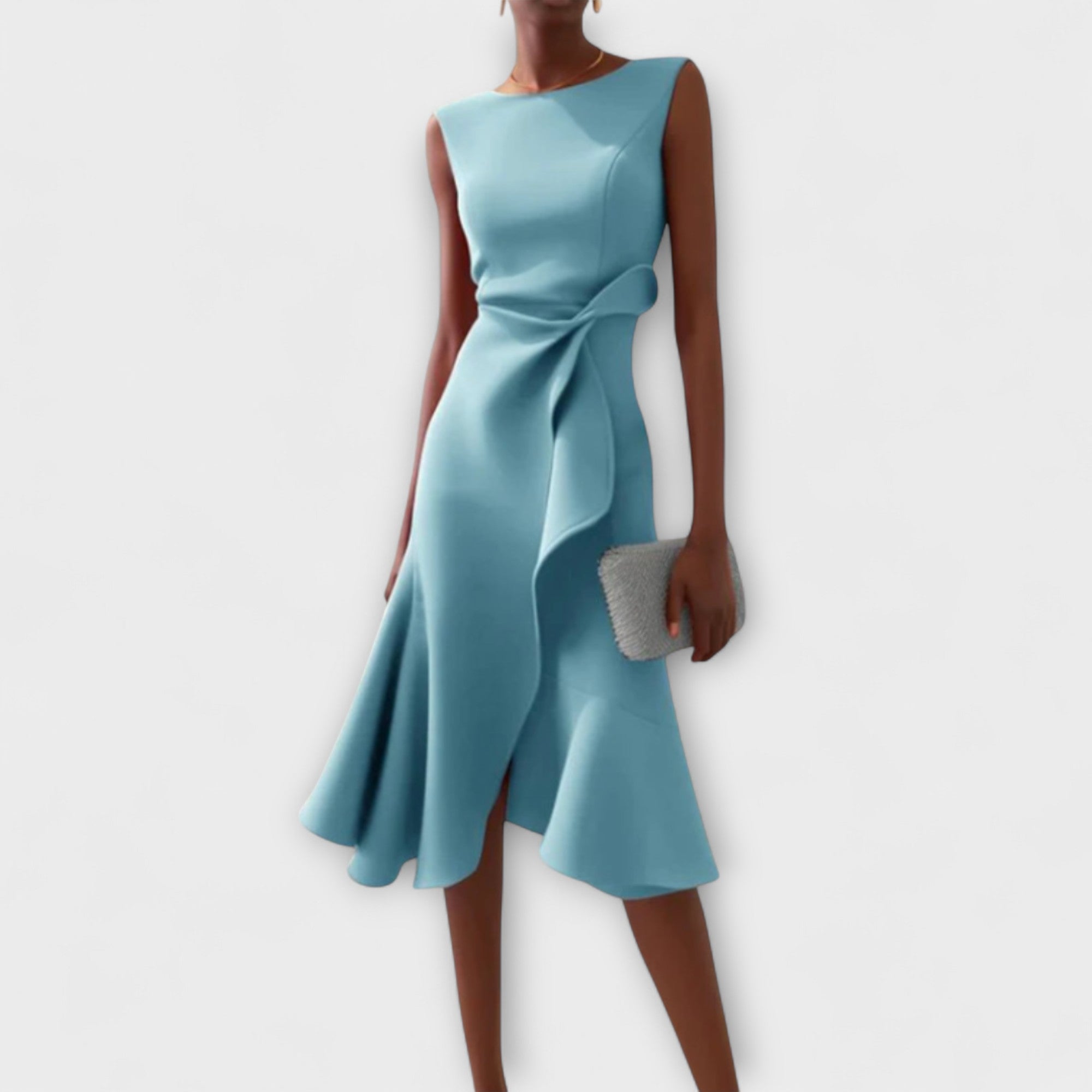 Talia | Draped Asymmetric Sleeveless Midi Dress