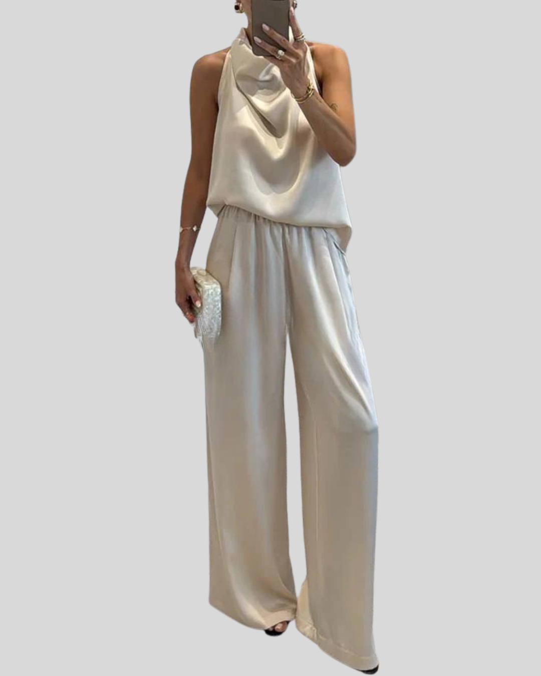 Talia | Elegant Satin Top And Pants Set