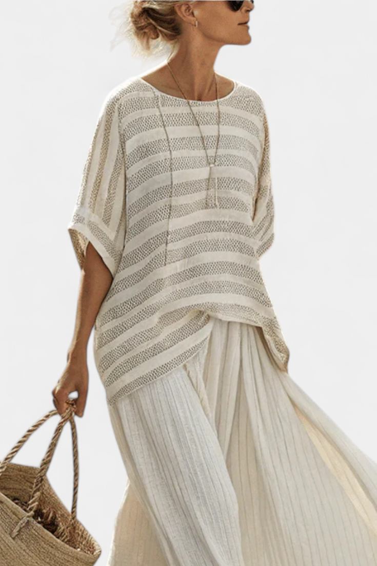Talia | Comfortable Striped Bamboo Top & Flowing Linen Pants