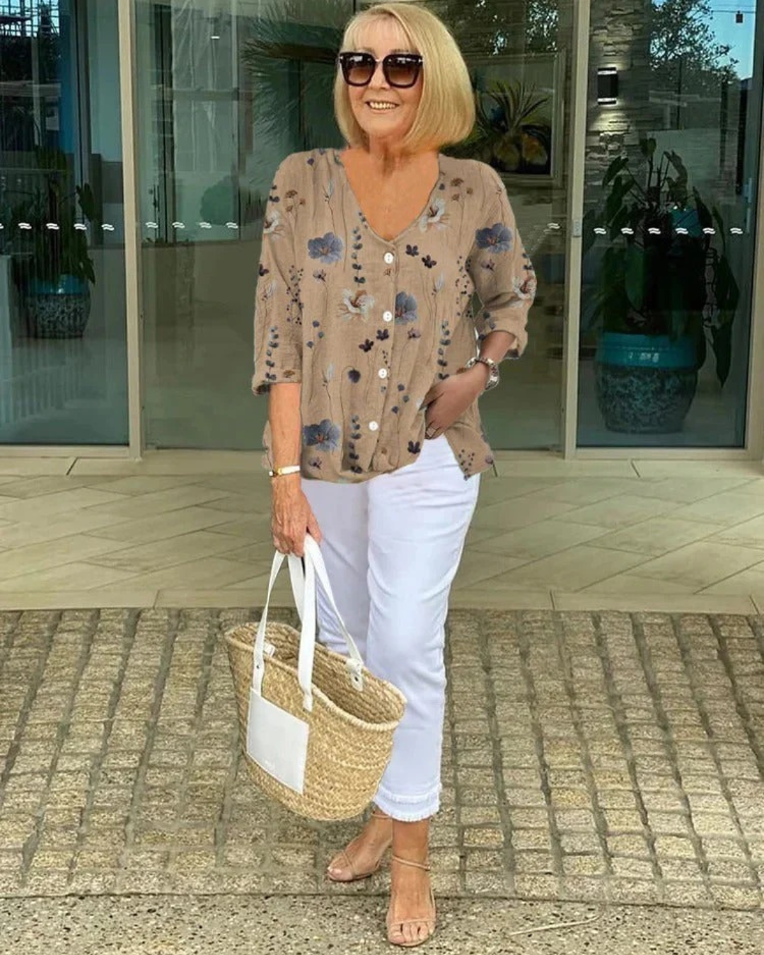 Talia | Linen Floral Button-Down Blouse