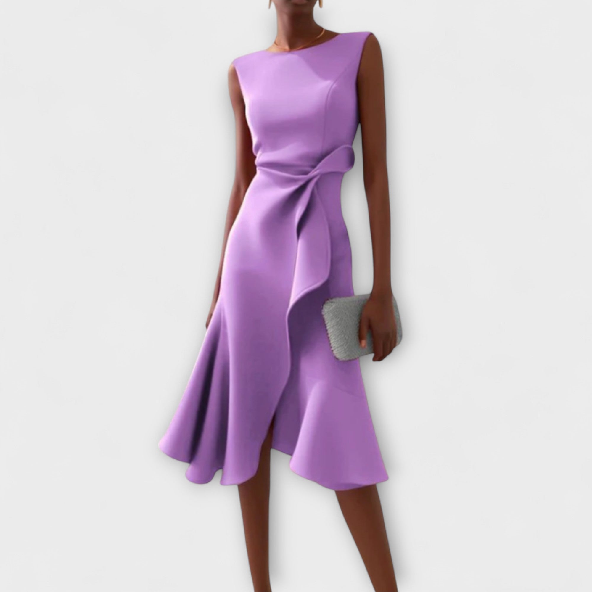Talia | Draped Asymmetric Sleeveless Midi Dress