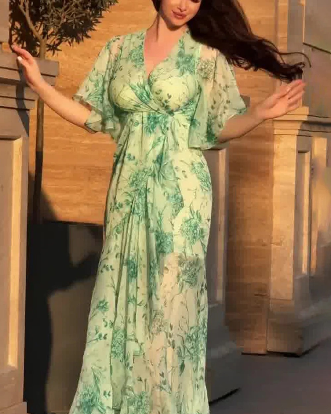 Talia | Vintage V-Neck Trumpet Sleeve Dress