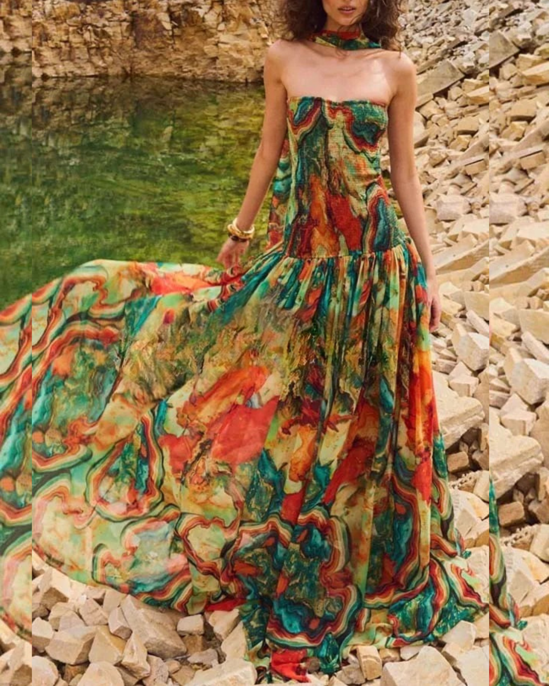 Talia | Colorful Lava Print Maxi Dress
