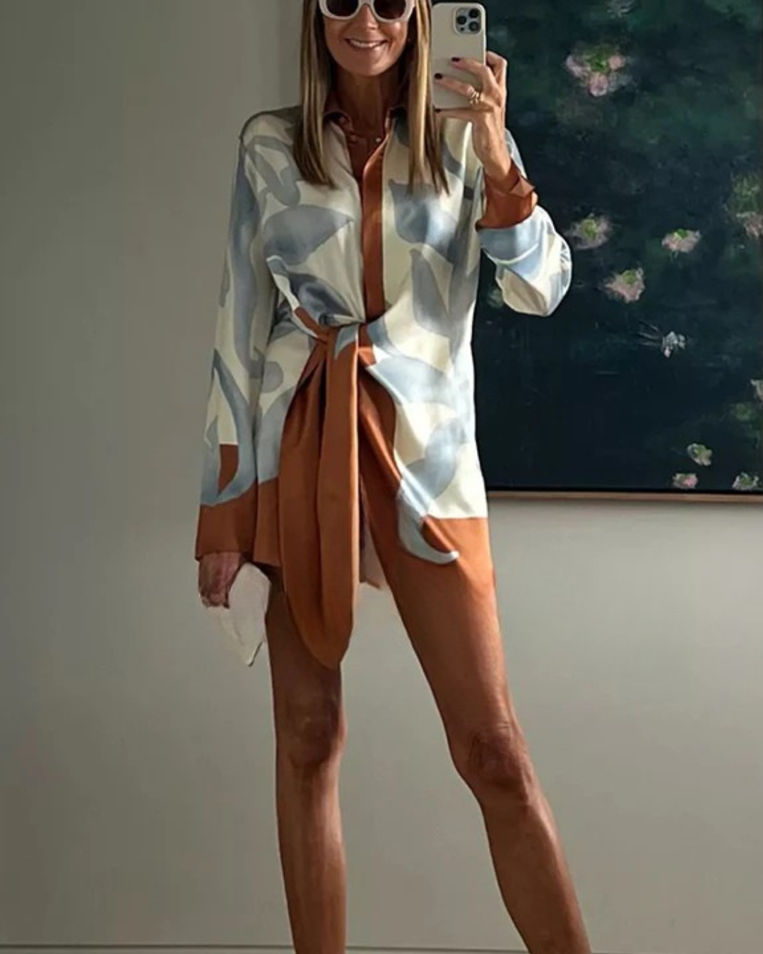Talia | Satin Unique Print Tie-Up Dress