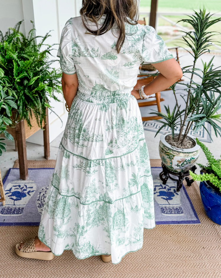 Talia | Classic Toile V-Neck Maxi Dress