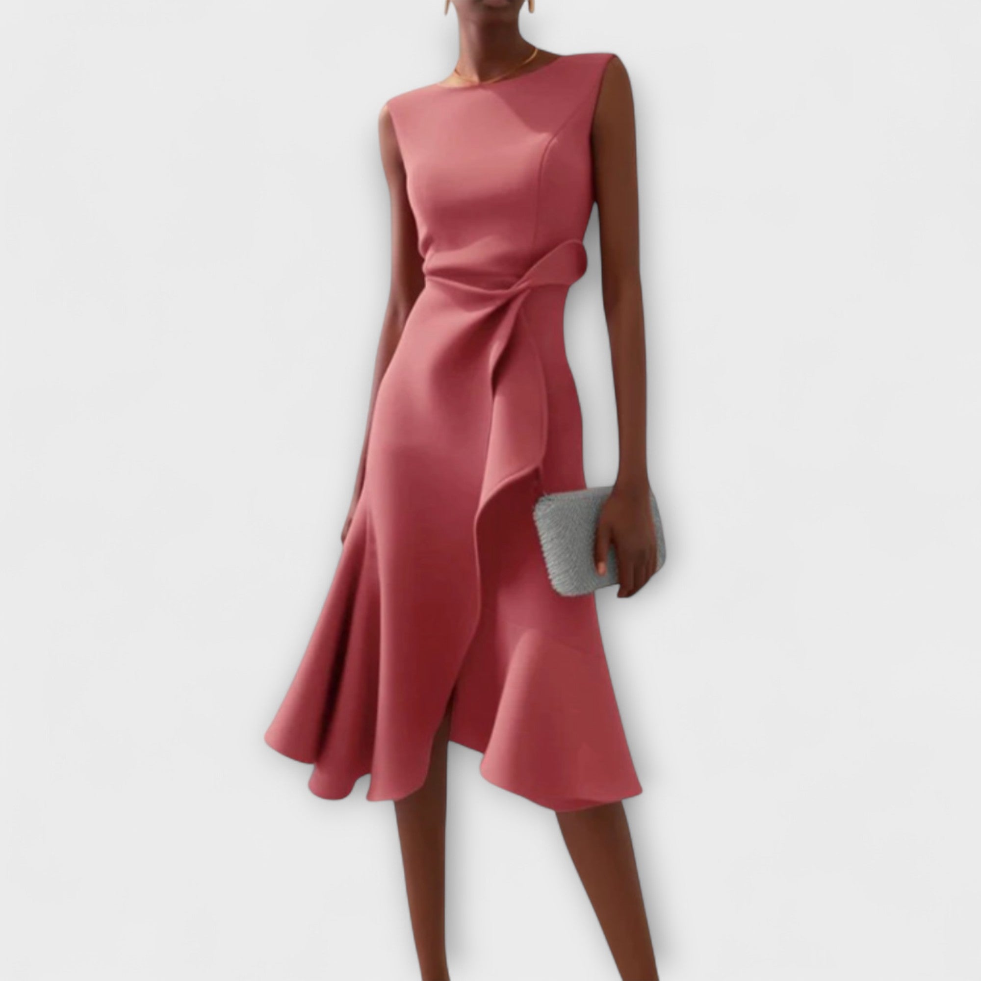 Talia | Draped Asymmetric Sleeveless Midi Dress