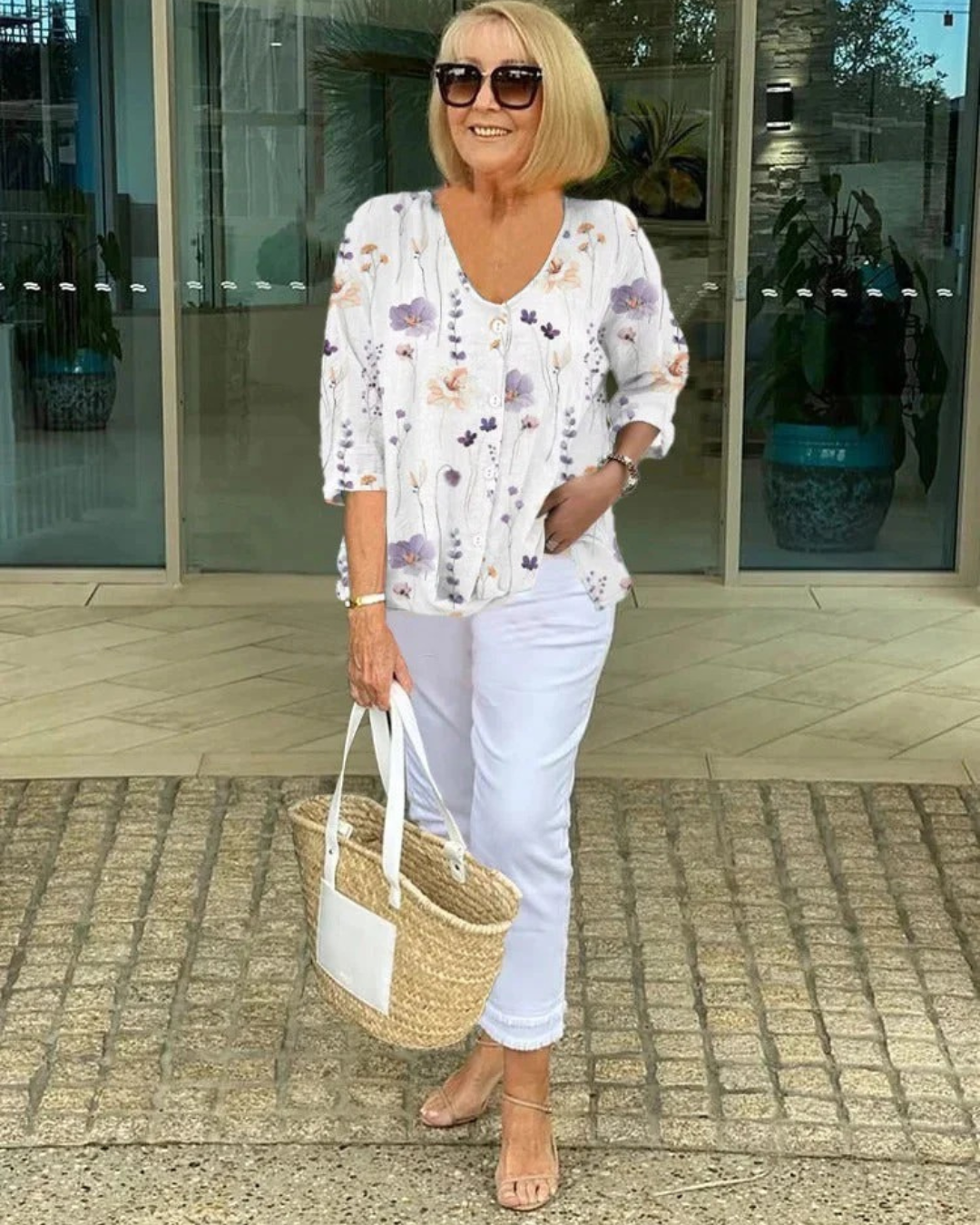Talia | Linen Floral Button-Down Blouse