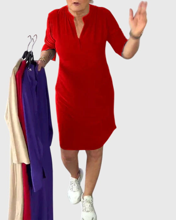 Talia | Solid V-Neck Dress
