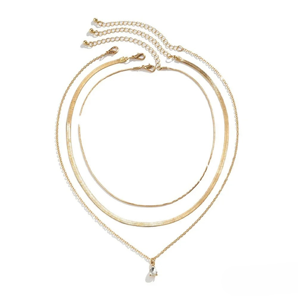 Talia | Layered Necklace with Gold-Colored Zirconia Pendant