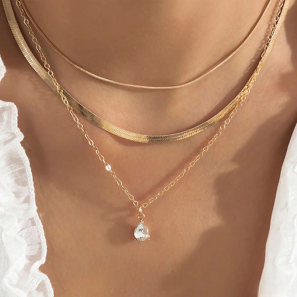Talia | Layered Necklace with Gold-Colored Zirconia Pendant