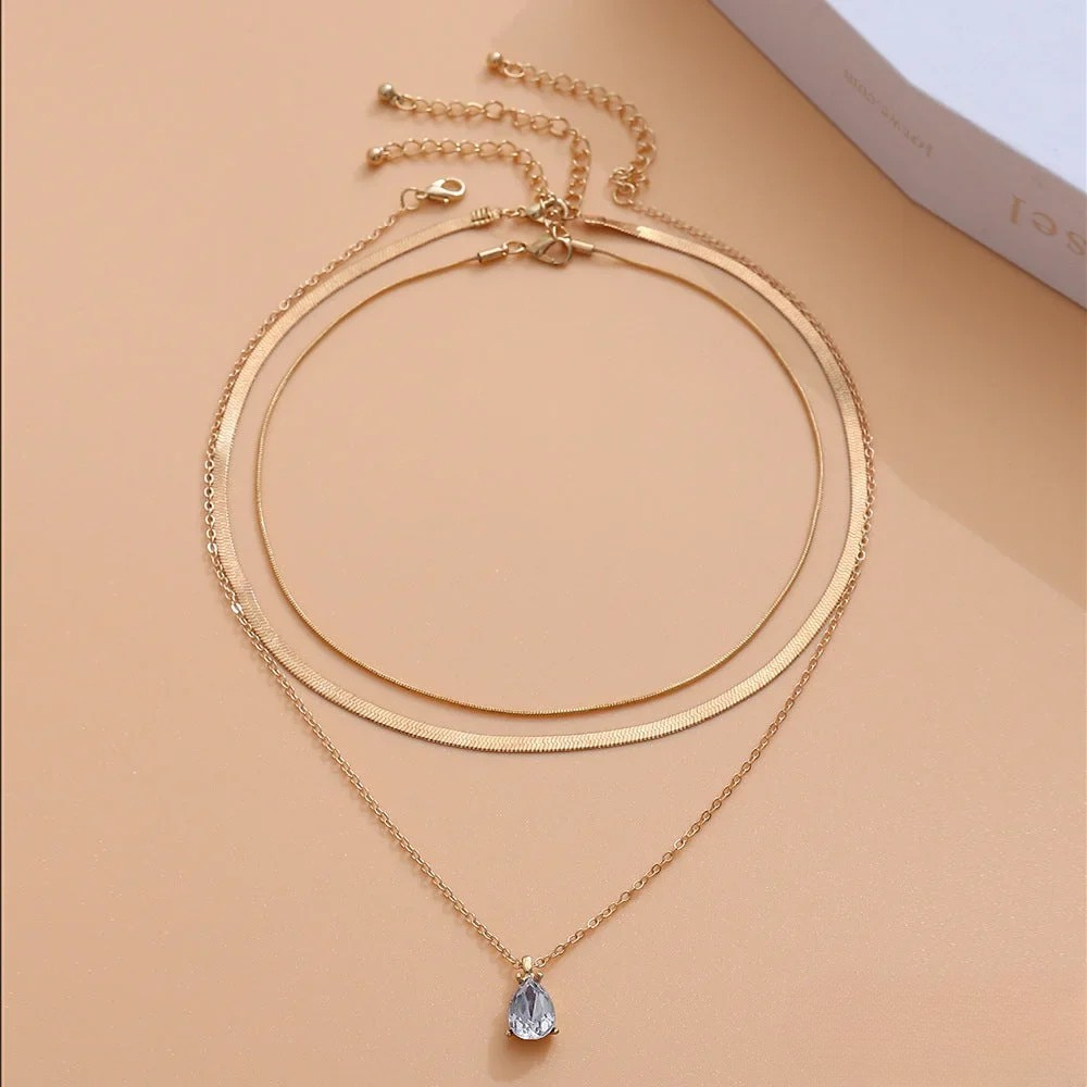 Talia | Layered Necklace with Gold-Colored Zirconia Pendant