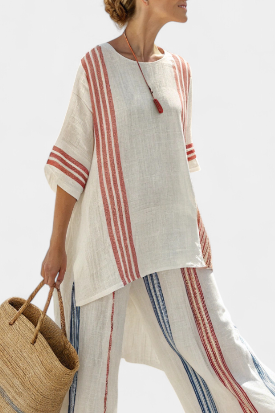 Talia | Sophisticated Multicolor Striped Top & Mediterranean Pants