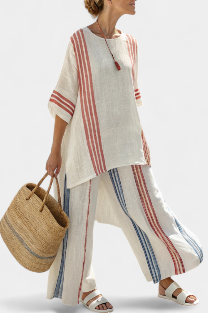 Talia | Sophisticated Multicolor Striped Top & Mediterranean Pants