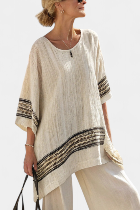 Talia | Elegant Black-Striped Linen Top & Flowing Pants