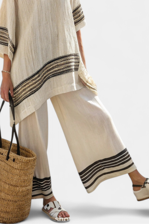 Talia | Elegant Black-Striped Linen Top & Flowing Pants
