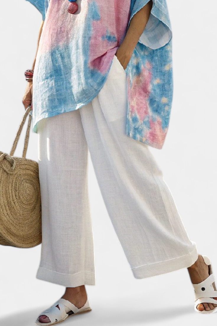 Talia | Comfortable Relaxed Linen Top & Striped Bamboo Pants