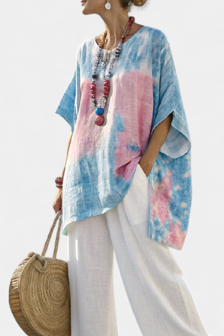 Talia | Comfortable Relaxed Linen Top & Striped Bamboo Pants