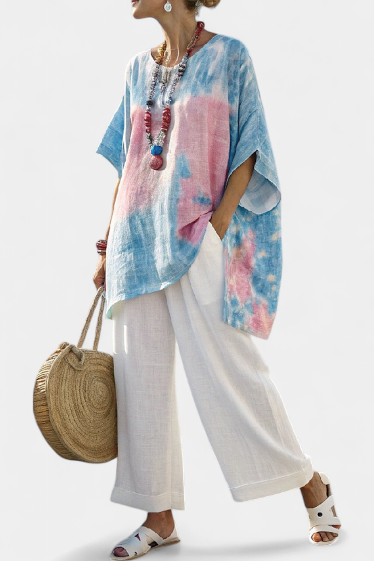 Talia | Comfortable Relaxed Linen Top & Striped Bamboo Pants